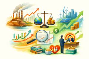 Image depicting capital markets showing industry, graphs, money, energy